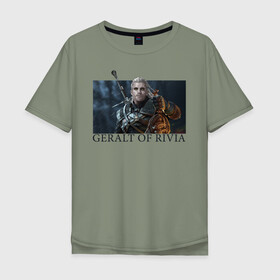 Мужская футболка хлопок Oversize с принтом GERALT OF RIVIA в Тюмени, 100% хлопок | свободный крой, круглый ворот, “спинка” длиннее передней части | geralt of rivia | witcher | ведьмак | геральт из ривии | игра ведьмак | сериал ведьмак