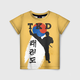 Детская футболка 3D с принтом TKD в Тюмени, 100% гипоаллергенный полиэфир | прямой крой, круглый вырез горловины, длина до линии бедер, чуть спущенное плечо, ткань немного тянется | Тематика изображения на принте: taekwondo | восточные единоборства | единоборства | теквондо | тхэквондо | тэквондо