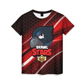 Женская футболка 3D с принтом BRAWL STARS CROW в Тюмени, 100% полиэфир ( синтетическое хлопкоподобное полотно) | прямой крой, круглый вырез горловины, длина до линии бедер | bibi | brawl stars | crow | el brown | leon | leon shark | max | sally leon | shark | stars | акула | биби | ворон | леон