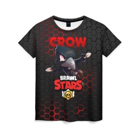 Женская футболка 3D с принтом BRAWL STARS CROW в Тюмени, 100% полиэфир ( синтетическое хлопкоподобное полотно) | прямой крой, круглый вырез горловины, длина до линии бедер | bibi | brawl stars | crow | el brown | leon | leon shark | max | sally leon | shark | stars | акула | биби | ворон | леон