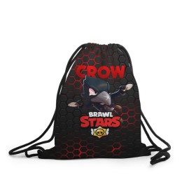 Рюкзак-мешок 3D с принтом BRAWL STARS CROW в Тюмени, 100% полиэстер | плотность ткани — 200 г/м2, размер — 35 х 45 см; лямки — толстые шнурки, застежка на шнуровке, без карманов и подкладки | bibi | brawl stars | crow | el brown | leon | leon shark | max | sally leon | shark | stars | акула | биби | ворон | леон