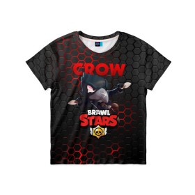 Детская футболка 3D с принтом BRAWL STARS CROW в Тюмени, 100% гипоаллергенный полиэфир | прямой крой, круглый вырез горловины, длина до линии бедер, чуть спущенное плечо, ткань немного тянется | bibi | brawl stars | crow | el brown | leon | leon shark | max | sally leon | shark | stars | акула | биби | ворон | леон