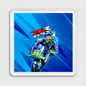 Магнит 55*55 с принтом Suzuki MotoGP в Тюмени, Пластик | Размер: 65*65 мм; Размер печати: 55*55 мм | bike | bikes | moto | moto gp | motogp | motorcycle | suzuki | suzuki moto gp | suzuki motogp | байкер | мото | мото гп | мотогонки | мотогп | мотоцикл | мотоциклист | мотоциклы | сузуки | сузуки мото | сузуки мотогп