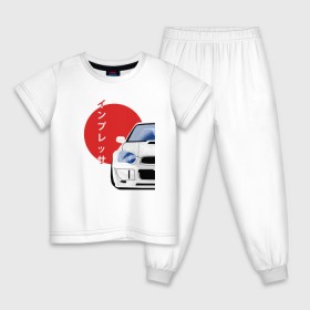 Детская пижама хлопок с принтом Subaru Impreza WRX STI в Тюмени, 100% хлопок |  брюки и футболка прямого кроя, без карманов, на брюках мягкая резинка на поясе и по низу штанин
 | автомобиль | гонка | импреза. | пушка | тюнинг | япония