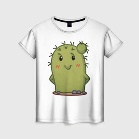Женская футболка 3D с принтом кактус в Тюмени, 100% полиэфир ( синтетическое хлопкоподобное полотно) | прямой крой, круглый вырез горловины, длина до линии бедер | emoji рисунок | kaktus | кактус | кактусик | смайл | стикер | эмоджи