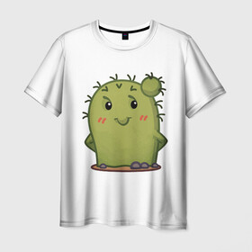 Мужская футболка 3D с принтом кактус в Тюмени, 100% полиэфир | прямой крой, круглый вырез горловины, длина до линии бедер | emoji рисунок | kaktus | кактус | кактусик | смайл | стикер | эмоджи