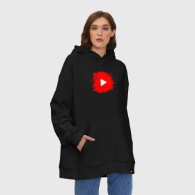 Худи SuperOversize хлопок с принтом YouTube в Тюмени, 70% хлопок, 30% полиэстер, мягкий начес внутри | карман-кенгуру, эластичная резинка на манжетах и по нижней кромке, двухслойный капюшон
 | youtube | логотип ютуба | майки с логотипом ютуба | майки с прикольными картинками | неон | неоновые майки | прикольные картинки | соц сети | социальные сети | ютуб