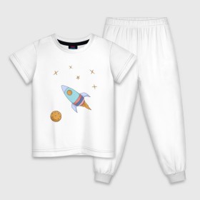 Детская пижама хлопок с принтом Космическое путешествие в Тюмени, 100% хлопок |  брюки и футболка прямого кроя, без карманов, на брюках мягкая резинка на поясе и по низу штанин
 | Тематика изображения на принте: 