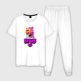 Мужская пижама хлопок с принтом BRAWL STARS:СЭНДИ в Тюмени, 100% хлопок | брюки и футболка прямого кроя, без карманов, на брюках мягкая резинка на поясе и по низу штанин
 | bibi | brawl stars | brock | bull | crow | dinomike | el primo | leon | mobile game | nita | poko | ricochet | stars | tara | бравл старс | ворон | леон | мобильные игры