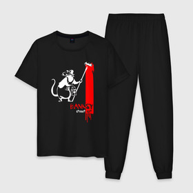 Мужская пижама хлопок с принтом Banksy в Тюмени, 100% хлопок | брюки и футболка прямого кроя, без карманов, на брюках мягкая резинка на поясе и по низу штанин
 | banksy | анархизм | андерграунд | антивоенное движение | антиимпериализм | антикапитализм | бенкс | бенкси | бристоль | бэнкс | бэнкси | граффити | нигилизм | стрит арт | художник