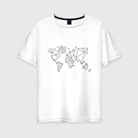 Женская футболка хлопок Oversize с принтом Карта мира-минимализм в Тюмени, 100% хлопок | свободный крой, круглый ворот, спущенный рукав, длина до линии бедер
 | география | земля | карта мира | континенты | линии | минимализм | мир | планета | россия | страны | сша