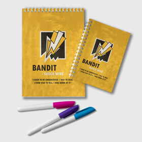 Блокнот с принтом Bandit (R6s) в Тюмени, 100% бумага | 48 листов, плотность листов — 60 г/м2, плотность картонной обложки — 250 г/м2. Листы скреплены удобной пружинной спиралью. Цвет линий — светло-серый
 | Тематика изображения на принте: art | bandit | game | logo | rainbow | shooter | siege | six | ubisoft | арт | бандит | игра | игры | компьютерные | лого | оперативник | осада | персонаж | радуга 6 | шутер