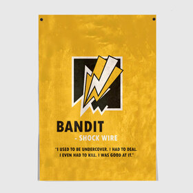 Постер с принтом Bandit (R6s) в Тюмени, 100% бумага
 | бумага, плотность 150 мг. Матовая, но за счет высокого коэффициента гладкости имеет небольшой блеск и дает на свету блики, но в отличии от глянцевой бумаги не покрыта лаком | Тематика изображения на принте: art | bandit | game | logo | rainbow | shooter | siege | six | ubisoft | арт | бандит | игра | игры | компьютерные | лого | оперативник | осада | персонаж | радуга 6 | шутер