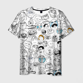 Мужская футболка 3D с принтом МЕМЫ в Тюмени, 100% полиэфир | прямой крой, круглый вырез горловины, длина до линии бедер | meme | pattern | smile | интернет приколы | мем | мемы | паттерн | прикол | рожицы | смайл | юмор