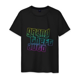 Мужская футболка хлопок с принтом Gta logo:gradient в Тюмени, 100% хлопок | прямой крой, круглый вырез горловины, длина до линии бедер, слегка спущенное плечо. | grand theft auto | gta | геометрия | гта | гта 5 | игра | линии | логотип | пеф