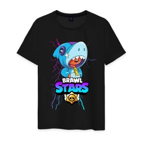 Мужская футболка хлопок с принтом BRAWL STARS LEON SHARK в Тюмени, 100% хлопок | прямой крой, круглый вырез горловины, длина до линии бедер, слегка спущенное плечо. | bibi | brawl stars | crow | el brown | leon | leon shark | max | sally leon | shark | stars | акула | биби | ворон | леон