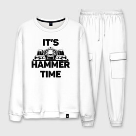 Мужской костюм хлопок с принтом Its hammer time в Тюмени, 100% хлопок | на свитшоте круглая горловина, мягкая резинка по низу. Брюки заужены к низу, на них два вида карманов: два “обычных” по бокам и два объемных, с клапанами, расположенные ниже линии бедра. Брюки с мягкой трикотажной резинкой на поясе и по низу штанин. В поясе для дополнительного комфорта — широкие завязки | Тематика изображения на принте: hammer time | lewis hamilton | льюис хэмильтон