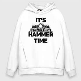 Мужское худи Oversize хлопок с принтом Its hammer time в Тюмени, френч-терри — 70% хлопок, 30% полиэстер. Мягкий теплый начес внутри —100% хлопок | боковые карманы, эластичные манжеты и нижняя кромка, капюшон на магнитной кнопке | Тематика изображения на принте: hammer time | lewis hamilton | льюис хэмильтон