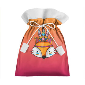 Подарочный 3D мешок с принтом Лиса Индеец в Тюмени, 100% полиэстер | Размер: 29*39 см | Тематика изображения на принте: fox | венок | животные | лиса | лисенок | лисичка | полевые цветы | полынь | рисунок | ромашки | стикер | цветы