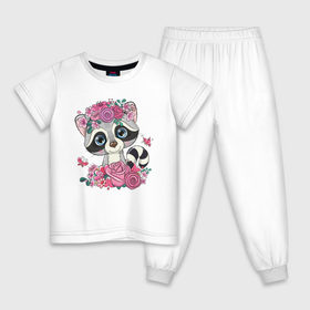 Детская пижама хлопок с принтом Милый енотик в Тюмени, 100% хлопок |  брюки и футболка прямого кроя, без карманов, на брюках мягкая резинка на поясе и по низу штанин
 | 
