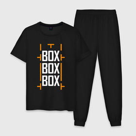 Мужская пижама хлопок с принтом Box box box в Тюмени, 100% хлопок | брюки и футболка прямого кроя, без карманов, на брюках мягкая резинка на поясе и по низу штанин
 | f1 | формула 1