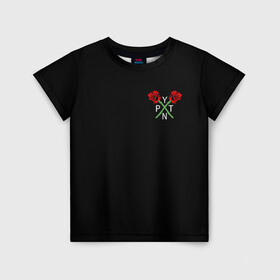 Детская футболка 3D с принтом PAYTON MOORMEIER (НА СПИНЕ) в Тюмени, 100% гипоаллергенный полиэфир | прямой крой, круглый вырез горловины, длина до линии бедер, чуть спущенное плечо, ткань немного тянется | Тематика изображения на принте: flower | payton moormeier | roses | tiktok | автограф payton | блогер | пейтон | пейтон моормиер | розы | тикток | тиктокер | цветы | ютубер