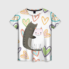 Женская футболка 3D с принтом Сладкая парочка в Тюмени, 100% полиэфир ( синтетическое хлопкоподобное полотно) | прямой крой, круглый вырез горловины, длина до линии бедер | 14 февраля | 8 марта | валентинов день | верность | влюбленность | влюбленные | вместе навсегда | двое | девичник | девушке | кот | коты | кошка | кошки | любимая | любимый | люблю | люблю тебя | мы с то