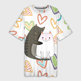 Платье-футболка 3D с принтом Сладкая парочка в Тюмени,  |  | 14 февраля | 8 марта | валентинов день | верность | влюбленность | влюбленные | вместе навсегда | двое | девичник | девушке | кот | коты | кошка | кошки | любимая | любимый | люблю | люблю тебя | мы с то