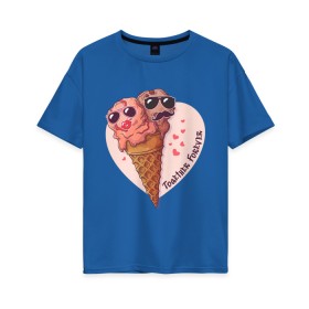 Женская футболка хлопок Oversize с принтом Вместе навсегда в Тюмени, 100% хлопок | свободный крой, круглый ворот, спущенный рукав, длина до линии бедер
 | art | heart | horn | ice cream | арт | любовь | мороженое | очки | рожок | сердечки | сердце