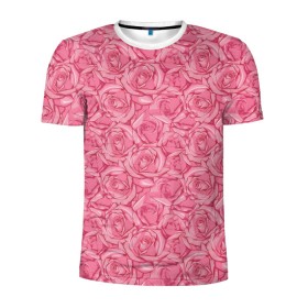Мужская футболка 3D спортивная с принтом Розы в Тюмени, 100% полиэстер с улучшенными характеристиками | приталенный силуэт, круглая горловина, широкие плечи, сужается к линии бедра | flowers | pink roses | roses | texture | розовые розы | розы | текстура | цветы
