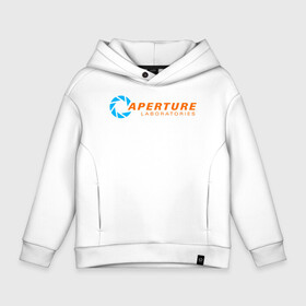 Детское худи Oversize хлопок с принтом Aperture Laboratorie в Тюмени, френч-терри — 70% хлопок, 30% полиэстер. Мягкий теплый начес внутри —100% хлопок | боковые карманы, эластичные манжеты и нижняя кромка, капюшон на магнитной кнопке | aperture | half life | laboratorie | portal | головоломка | портал | телепорт