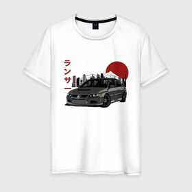 Мужская футболка хлопок с принтом Mitsubishi Lancer Evolution IX в Тюмени, 100% хлопок | прямой крой, круглый вырез горловины, длина до линии бедер, слегка спущенное плечо. | Тематика изображения на принте: 