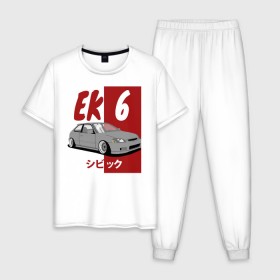 Мужская пижама хлопок с принтом Honda Civic EK6 в Тюмени, 100% хлопок | брюки и футболка прямого кроя, без карманов, на брюках мягкая резинка на поясе и по низу штанин
 | 