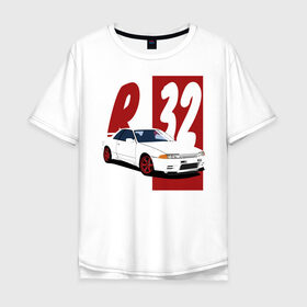 Мужская футболка хлопок Oversize с принтом Nissan Skyline R32 GT-R в Тюмени, 100% хлопок | свободный крой, круглый ворот, “спинка” длиннее передней части | 