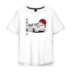 Мужская футболка хлопок Oversize с принтом Nissan Skyline R34 GT-R в Тюмени, 100% хлопок | свободный крой, круглый ворот, “спинка” длиннее передней части | nissan skyline r34 gt r