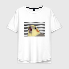 Мужская футболка хлопок Oversize с принтом Орущий попугай в Тюмени, 100% хлопок | свободный крой, круглый ворот, “спинка” длиннее передней части | mem | забавный | мем | орущий попугай | попугай | прикол | птица | смешной | юмор