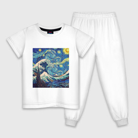 Детская пижама хлопок с принтом Звездная ночь в Тюмени, 100% хлопок |  брюки и футболка прямого кроя, без карманов, на брюках мягкая резинка на поясе и по низу штанин
 | ван гог | звездная ночь | искусство | картина | классика