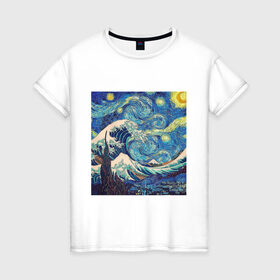 Женская футболка хлопок с принтом Звездная ночь в Тюмени, 100% хлопок | прямой крой, круглый вырез горловины, длина до линии бедер, слегка спущенное плечо | ван гог | звездная ночь | искусство | картина | классика
