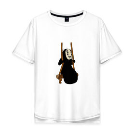 Мужская футболка хлопок Oversize с принтом Безликий на качелях в Тюмени, 100% хлопок | свободный крой, круглый ворот, “спинка” длиннее передней части | anime | аниме | безликий | каонаси | мульт | мультик | мультфильм | персонаж | унесённые призраками