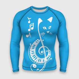 Мужской рашгард 3D с принтом Котик Меломан голубой в Тюмени,  |  | blue | cat | music | musical | white | белый | день | игроман | кот | котик | котиков | котиком | котов | кошек | кошка | меломан | музыка | музыкальный | ноты | с белым | с котом | с нотами | студент | студента | фон