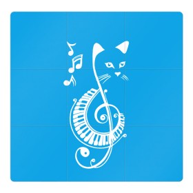 Магнитный плакат 3Х3 с принтом Котик Меломан голубой в Тюмени, Полимерный материал с магнитным слоем | 9 деталей размером 9*9 см | blue | cat | music | musical | white | белый | день | игроман | кот | котик | котиков | котиком | котов | кошек | кошка | меломан | музыка | музыкальный | ноты | с белым | с котом | с нотами | студент | студента | фон