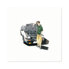 Магнит виниловый Квадрат с принтом Initial D Takumi & Toyota AE 86 в Тюмени, полимерный материал с магнитным слоем | размер 9*9 см, закругленные углы | ae 86 | anime | car | fujiwara | initial d | japan | jdm | levin | stance | takumi | toyota | trueno | автомобили | аниме | гонки | инициал д | такуми