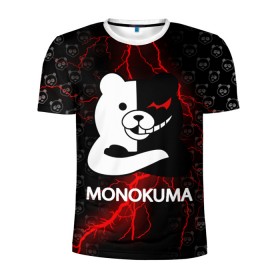 Мужская футболка 3D спортивная с принтом MONOKUMA. в Тюмени, 100% полиэстер с улучшенными характеристиками | приталенный силуэт, круглая горловина, широкие плечи, сужается к линии бедра | anime | bear | black  white | danganronpa | kurokuma | monodam | monokuma | monomi | monotaro | pink | rabbit | school | shirokuma | аниме | главарь | мoноми | монокума | черно белый | школа