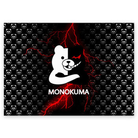 Поздравительная открытка с принтом MONOKUMA. в Тюмени, 100% бумага | плотность бумаги 280 г/м2, матовая, на обратной стороне линовка и место для марки
 | anime | bear | black  white | danganronpa | kurokuma | monodam | monokuma | monomi | monotaro | pink | rabbit | school | shirokuma | аниме | главарь | мoноми | монокума | черно белый | школа