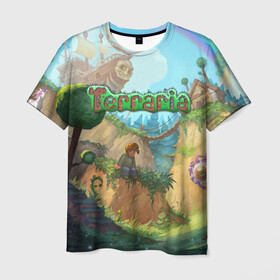 Мужская футболка 3D с принтом Terraria в Тюмени, 100% полиэфир | прямой крой, круглый вырез горловины, длина до линии бедер | Тематика изображения на принте: minecraft | terraria | инди игры | майнкрафт | террария