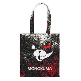 Сумка 3D повседневная с принтом MONOKUMA. в Тюмени, 100% полиэстер | Плотность: 200 г/м2; Размер: 34×35 см; Высота лямок: 30 см | anime | bear | black  white | danganronpa | kurokuma | monodam | monokuma | monomi | monotaro | pink | rabbit | school | shirokuma | аниме | главарь | мoноми | монокума | черно белый | школа