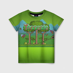 Детская футболка 3D с принтом Terraria в Тюмени, 100% гипоаллергенный полиэфир | прямой крой, круглый вырез горловины, длина до линии бедер, чуть спущенное плечо, ткань немного тянется | Тематика изображения на принте: minecraft | terraria | инди игры | майнкрафт | террария