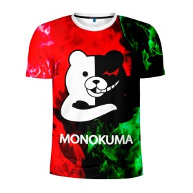 Мужская футболка 3D спортивная с принтом MONOKUMA. в Тюмени, 100% полиэстер с улучшенными характеристиками | приталенный силуэт, круглая горловина, широкие плечи, сужается к линии бедра | anime | bear | black  white | danganronpa | kurokuma | monodam | monokuma | monomi | monotaro | pink | rabbit | school | shirokuma | аниме | главарь | мoноми | монокума | черно белый | школа