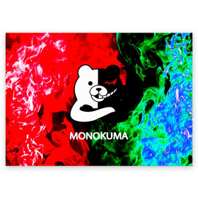 Поздравительная открытка с принтом MONOKUMA. в Тюмени, 100% бумага | плотность бумаги 280 г/м2, матовая, на обратной стороне линовка и место для марки
 | anime | bear | black  white | danganronpa | kurokuma | monodam | monokuma | monomi | monotaro | pink | rabbit | school | shirokuma | аниме | главарь | мoноми | монокума | черно белый | школа