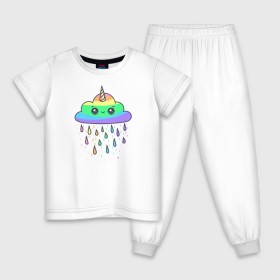 Детская пижама хлопок с принтом Радужное облако, Единорог в Тюмени, 100% хлопок |  брюки и футболка прямого кроя, без карманов, на брюках мягкая резинка на поясе и по низу штанин
 | 